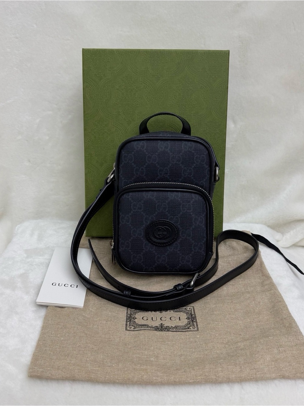 Gucci Black GG Monogram Crossbody Belt Bag